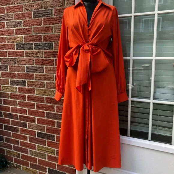 Brand Ralph Lauren Orange Long Sleeve Maxi Dress - Picture 1 of 15